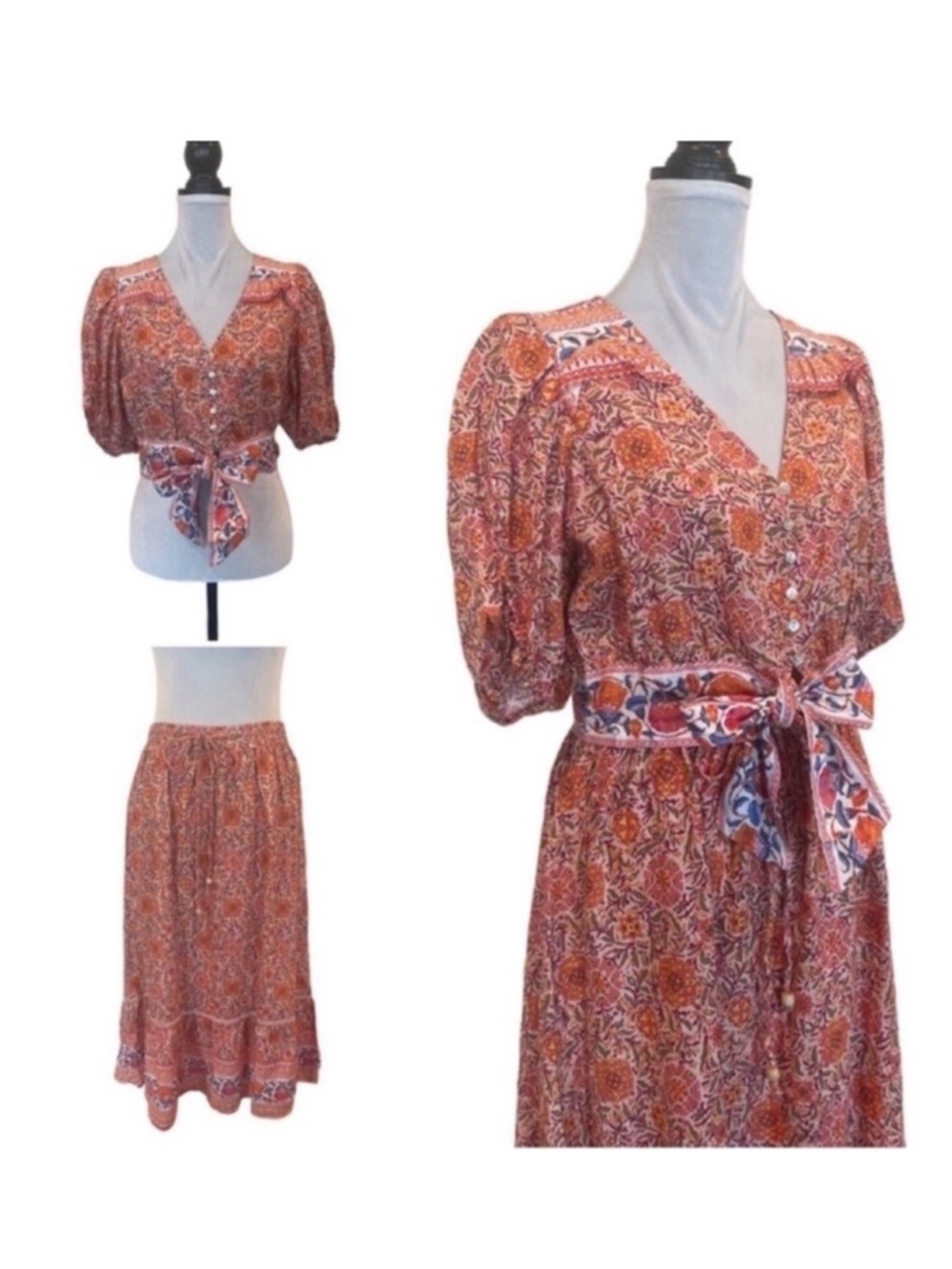 Rachel Zoe NWT 2 piece set linen crop top & skirt bohemian festival size medium